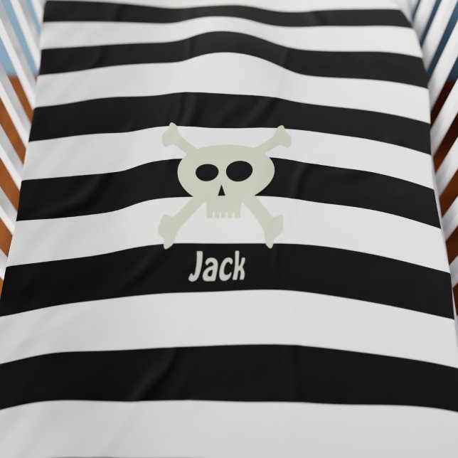 Cute Pirate Skull Crossbones Striped Baby Blanket (Cute Pirate Black White Stripes Skull Crossbones Swaddle Blanket)