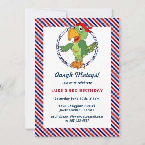 Cute Pirate Theme Birthday Party Invite