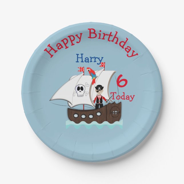 Cute Pirate Themed Birthday Party Paper Plates (Front)