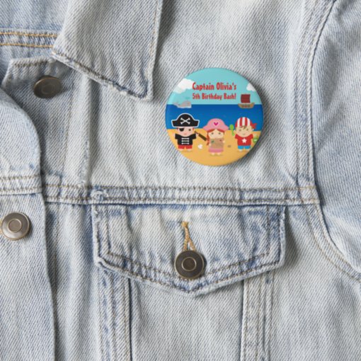 Cute Pirate Themed Kids Birthday Party Favors Pinback Button | Zazzle