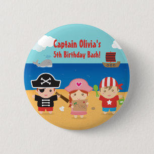 Cute Pirate Themed Kids Birthday Party Favors Pinback Button