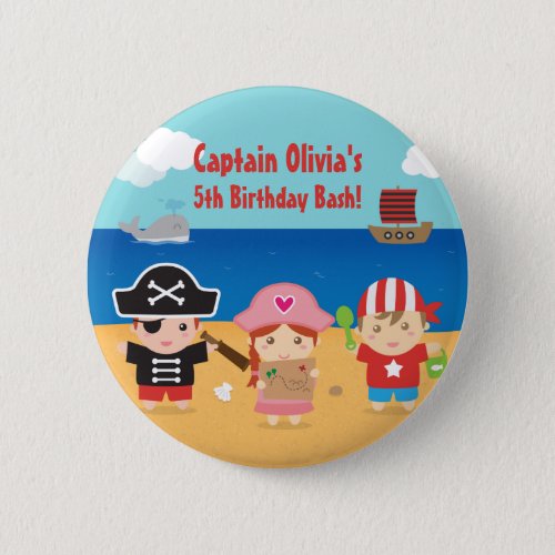 Cute Pirate Themed Kids Birthday Party Favors Pinback Button