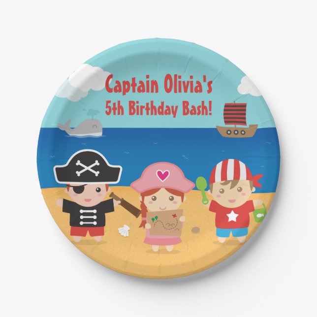 Cute Pirate Themed Kids Birthday Party Supplies Paper Plates (Front)