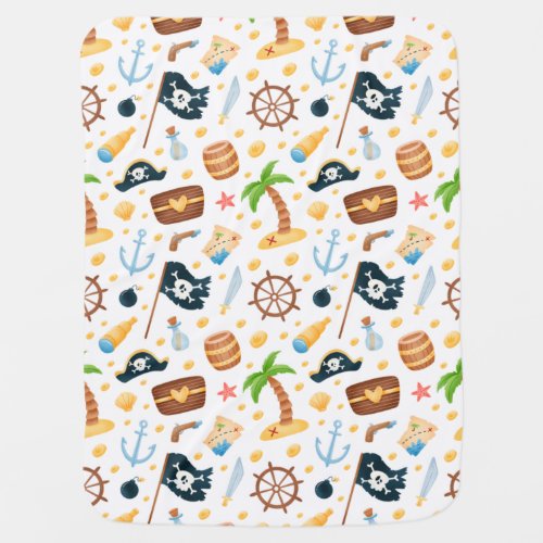 Cute Pirate Themed Nautical Pattern  Baby Blanket
