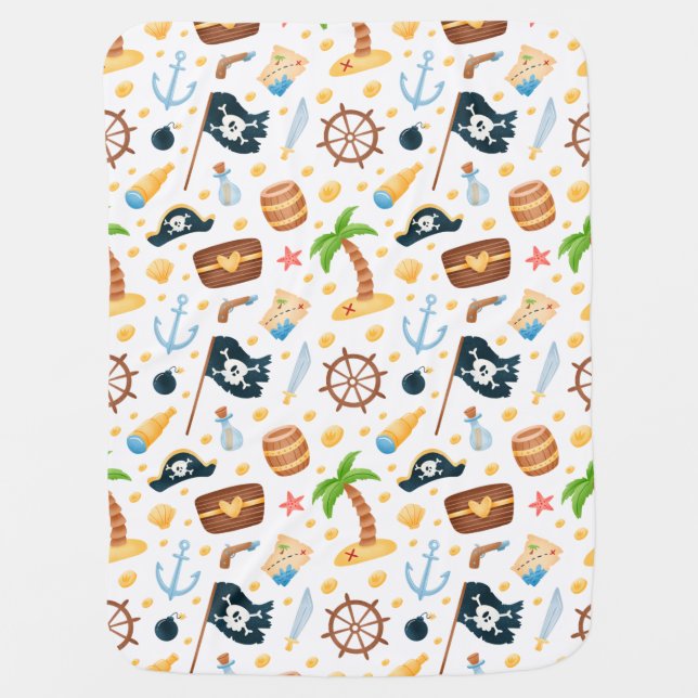 Cute Pirate Themed Nautical Pattern  Baby Blanket (Front)
