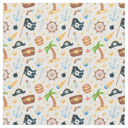Cute Pirate Themed Nautical Pattern  Fabric