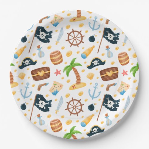 Cute Pirate Themed Nautical Pattern  Paper Plates
