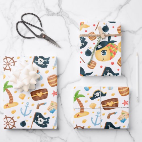 Cute Pirate Themed Nautical Pattern  Wrapping Paper Sheets