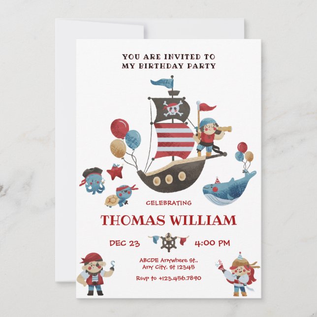 Cute pirates birthday invitation (Front)
