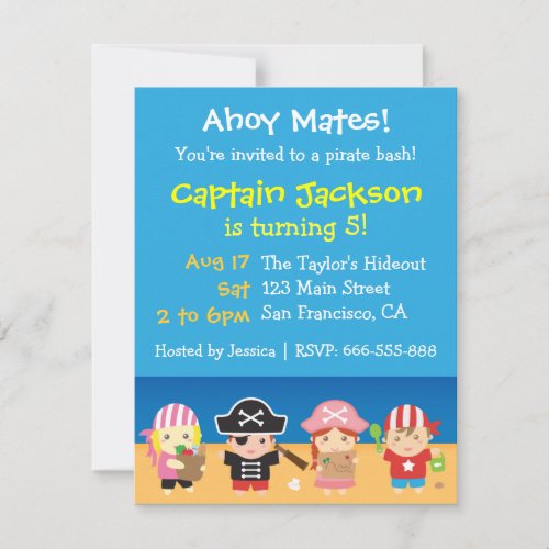 Cute Pirates Boys and Girls Birthday Party Invitation