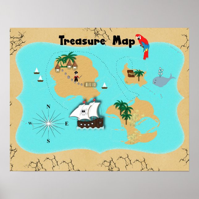 Cute Pirates Hidden Treasure Map for Kids Poster (Front)