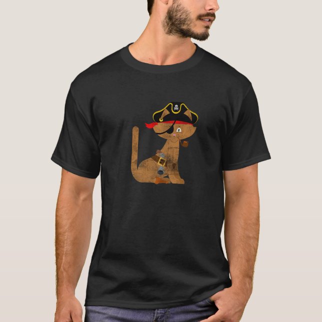 Cute Pirates Style Themed Party  Cat Pirate Hat An T-Shirt (Front)