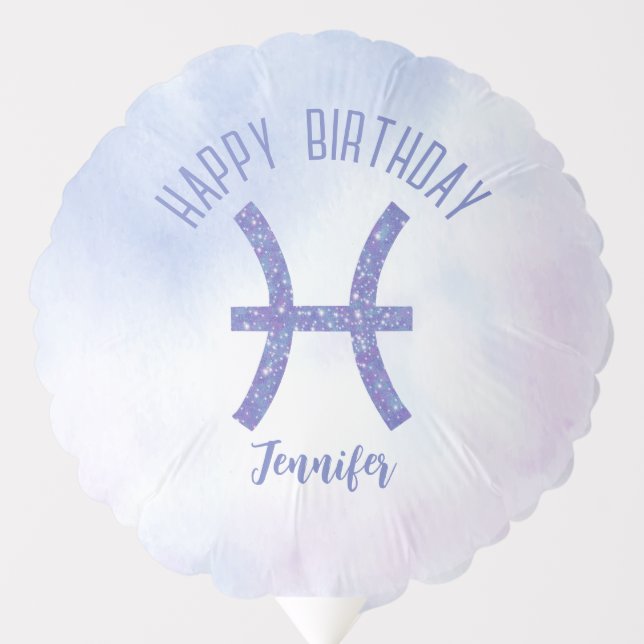 Cute Pisces Astrology Sign Custom Purple Birthday Balloon (Front)