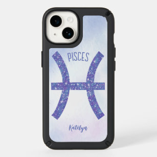 Cute Pisces Astrology Sign Personalized Purple Speck iPhone 14 Case