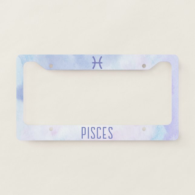 Cute Pisces Astrology Sign Purple License Plate Frame (Front)