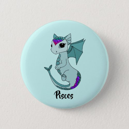 Cute Pisces Dragon design zodiac button