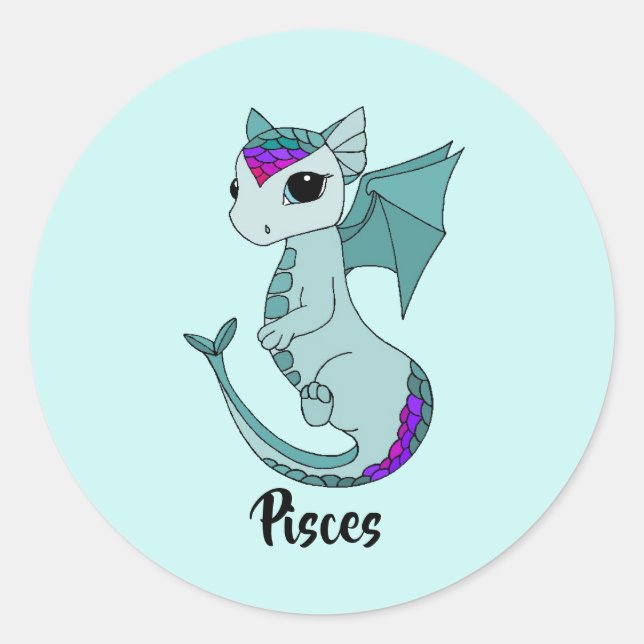 Cute Pisces Dragon design zodiac sticker (Front)