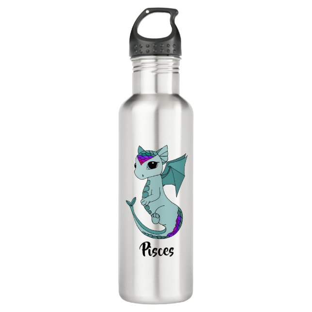 Cute Pisces Dragon design zodiac water bottle (Front)