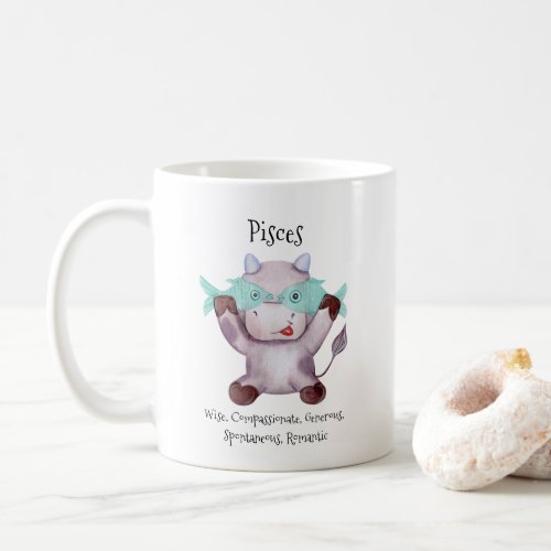 Cute Pisces Fish Watercolor Bull Zodiac Traits Coffee Mug