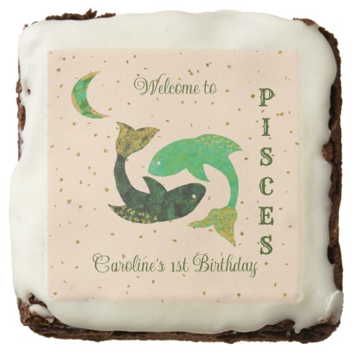 Cute Pisces  Moon First Birthday Brownie