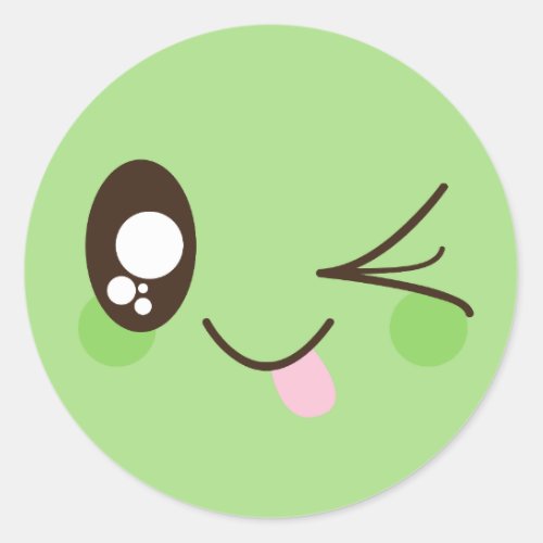 Cute Pistachio Green Kawaii Face Classic Round Sticker