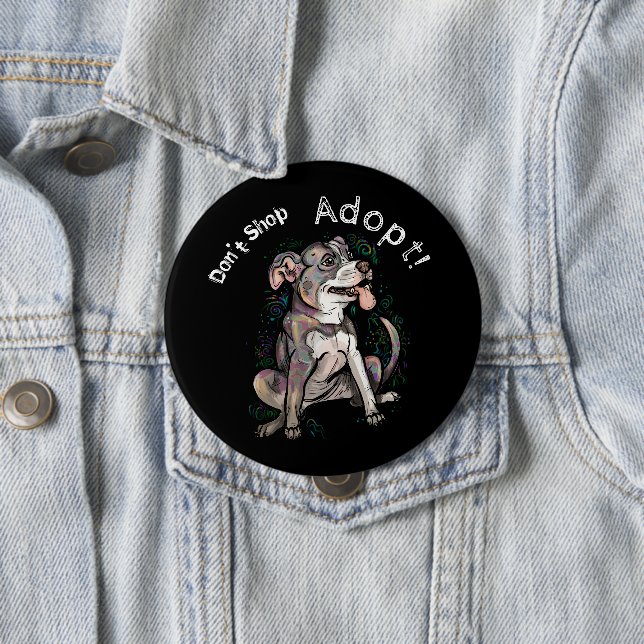 Cute Pit Bull "Adopt!, don't shop" Button (In Situ)