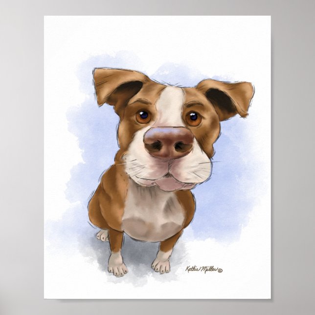 Cute Pit Bull Cartoon Poster (Front)