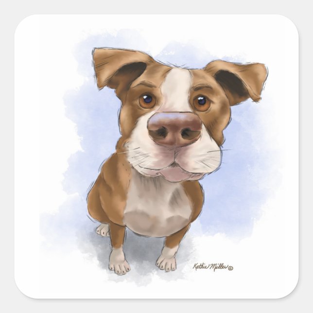 Cute Pit Bull Cartoon Square Sticker (Front)