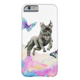 Cute Pit Bull Dog, Clouds, and Butterflies Art Barely There iPhone 6 Case