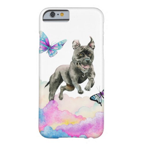 Cute Pit Bull Dog Clouds and Butterflies Art Barely There iPhone 6 Case