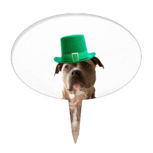 Cute Pit Bull Dog Hat St. Patrick's Day Cake Topper