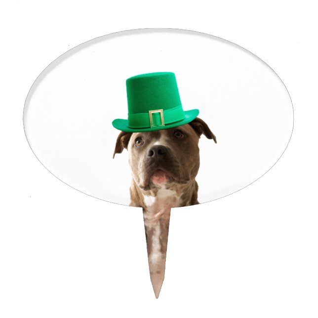Cute Pit Bull Dog Hat St. Patrick's Day Cake Topper (Front)