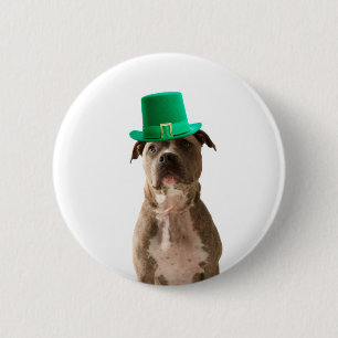Cute Pit Bull Dog Hat St. Patrick's Day Pinback Button