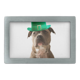 Cute Pit Bull Dog Hat St. Patrick's Day Rectangular Belt Buckle
