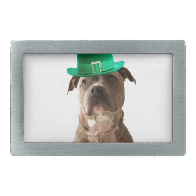 Cute Pit Bull Dog Hat St. Patrick's Day Rectangular Belt Buckle (Front)