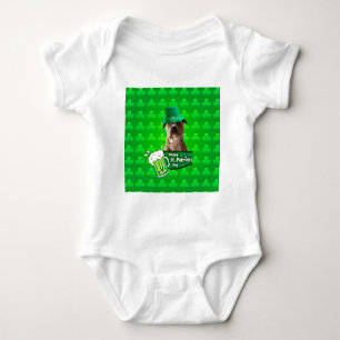 Cute Pit Bull Dog Hat St. Patrick's Day w Clovers Baby Bodysuit