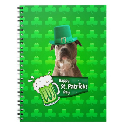 Cute Pit Bull Dog Hat St Patricks Day w Clovers Notebook