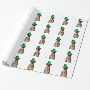 Cute Pit Bull Dog Hat St. Patrick's Day Wrapping Paper