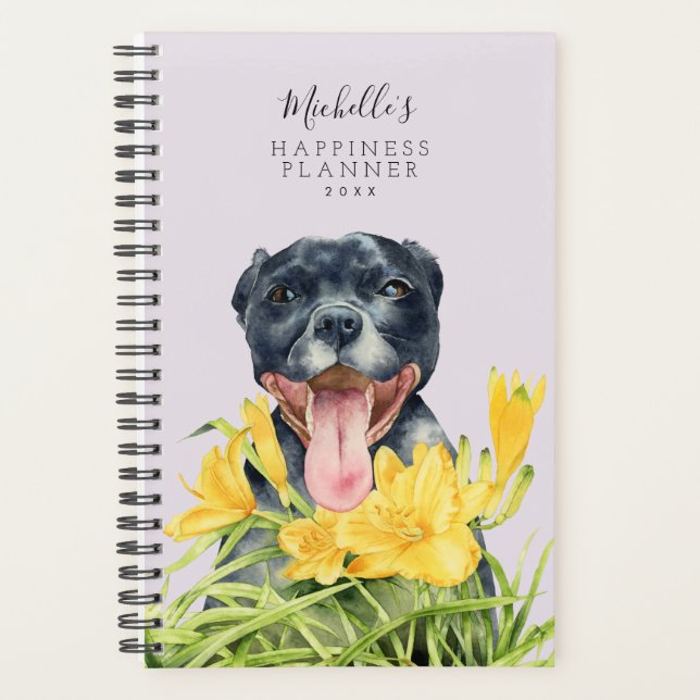 Cute Pit Bull Dog Portrait  | Add Your Name Planner (Front)