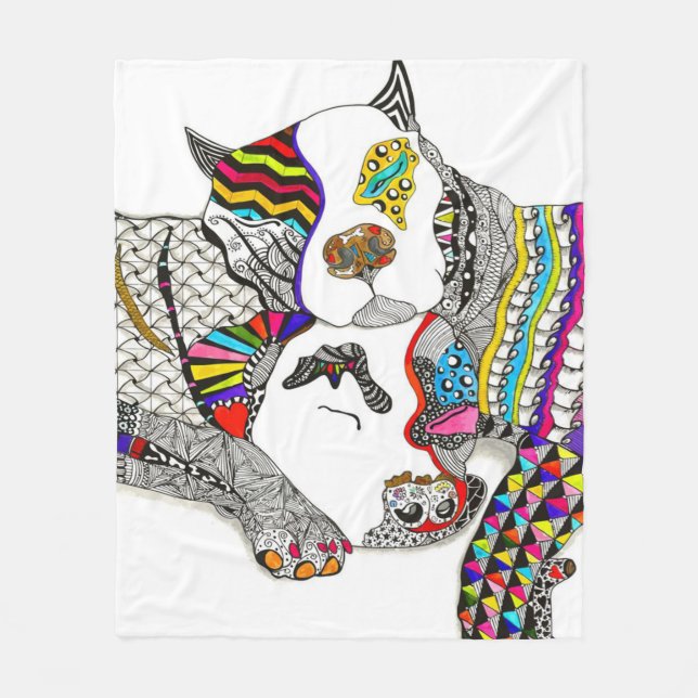 Cute Pit Bull Love You Fleece Blanket (Front)