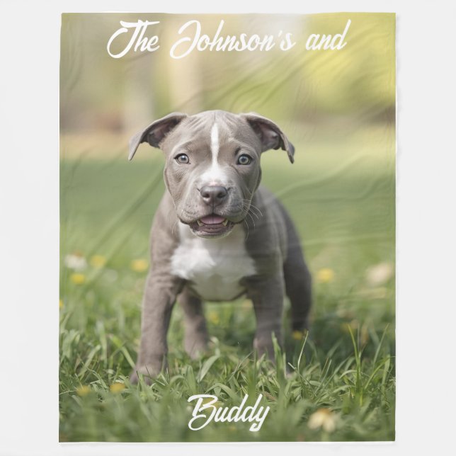 Cute Pit Bull Personalized Fleece Blanket (Front)