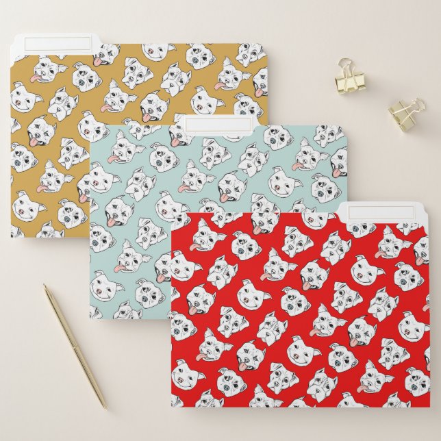 Cute Pit Bull Terrier Dog Drawing Pattern File Folder (Set)