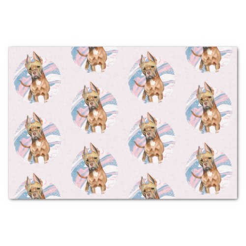 Cute Pit Bull Terrier Dog Illustration Pattern Tissue Paper