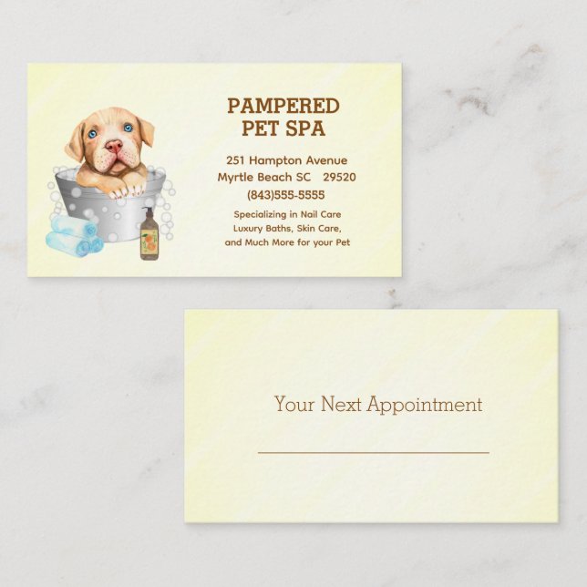 Cute Pit Bull Terrier Pet Groomer Spa Appointment Business Card (Front/Back)
