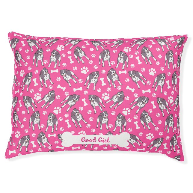 Cute Pit Bulls Paws and Bones Pink Pet Bed (Front)