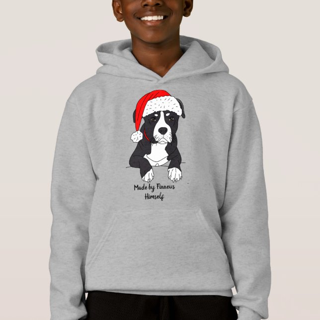 Cute Pitbull Cartoon with Santa Hat Hoodie (Front)