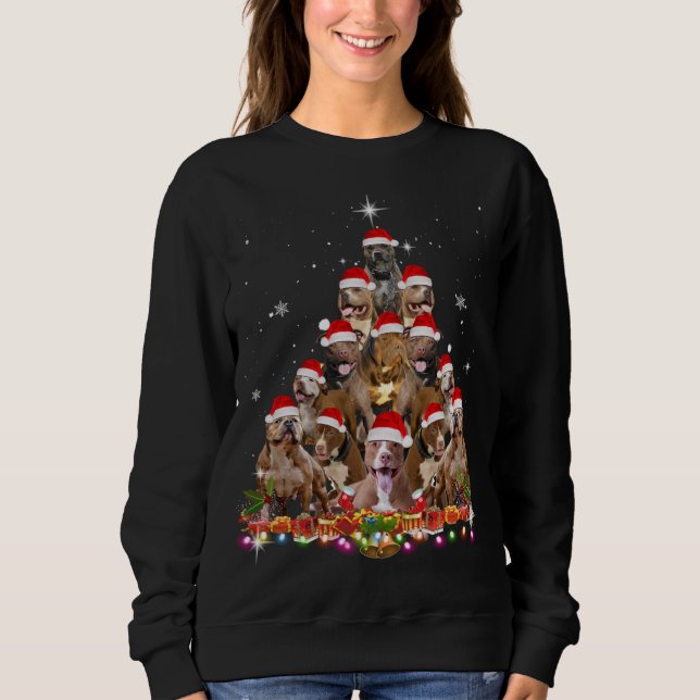 Cute Pitbull Christmas Tree Dog Santa Xmas Funny P Sweatshirt (Front)