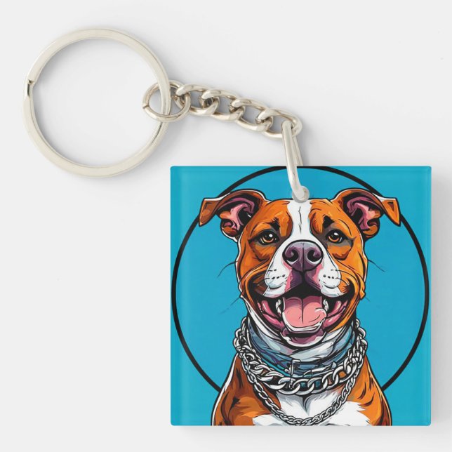 Cute Pitbull dog Keychain (Front)
