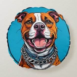 Cute Pitbull dog Round Pillow