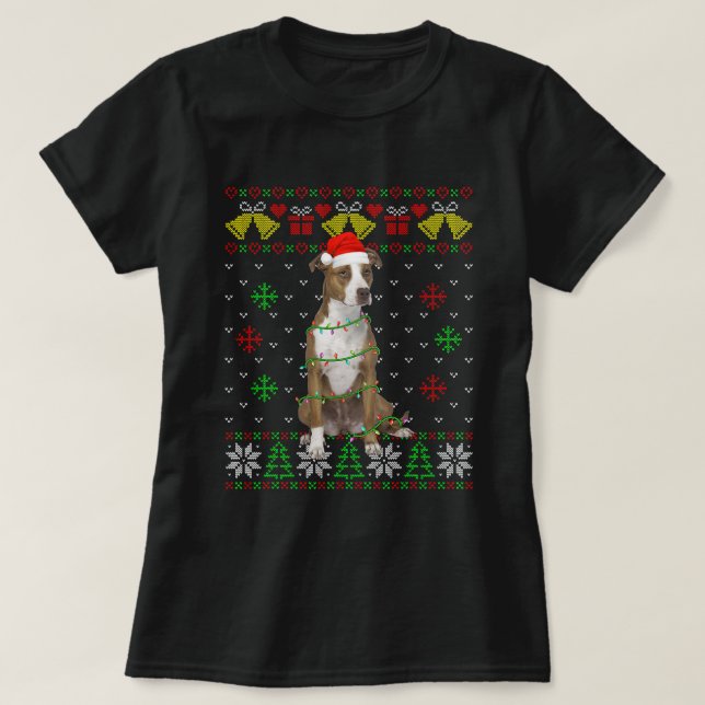 Cute Pitbull Dog Santa Hat Ugly Sweater xmass Ligh (Design Front)